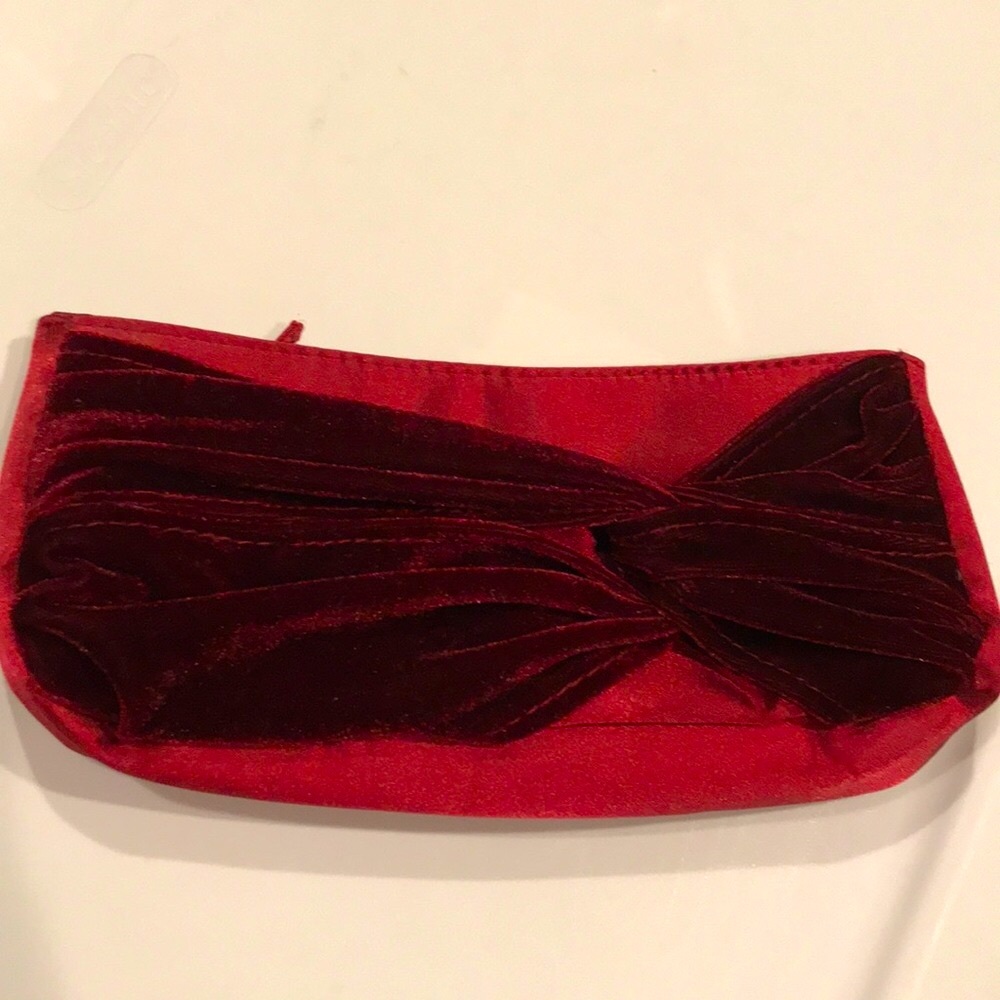 New vintage Avon Y2K 90s wine satin velvet zip clutch dress purse evening bag